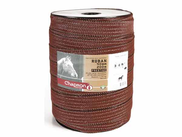 Ruban prestige marron 40 mm en 200 mètres pour clôture electrique chevaux